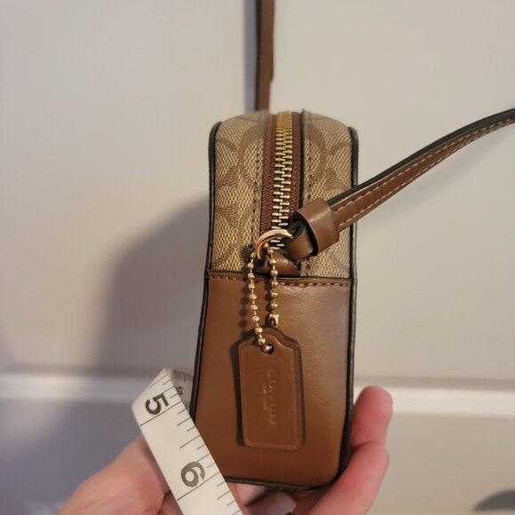 COACH Mini Camera Bag In Signature Canvas Khaki Saddle - Picture 6 of 16
